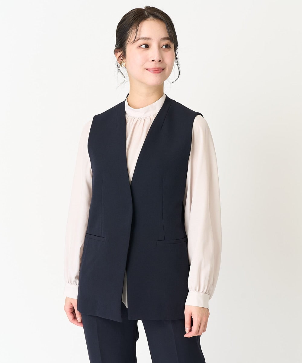 F1JFA10190 MK MICHEL KLEIN(小さいサイズ)(メゾン ドゥ サンク) 【小さいサイズ】Vネックノーカラージレ/制菌加工/洗える ネイビー