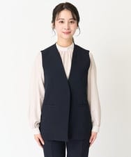 F1JFA10190 MK MICHEL KLEIN(小さいサイズ)(メゾン ドゥ サンク) 【小さいサイズ】Vネックノーカラージレ/制菌加工/洗える ネイビー