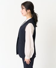 F1JFA10190 MK MICHEL KLEIN(小さいサイズ)(メゾン ドゥ サンク) 【小さいサイズ】Vネックノーカラージレ/制菌加工/洗える ネイビー