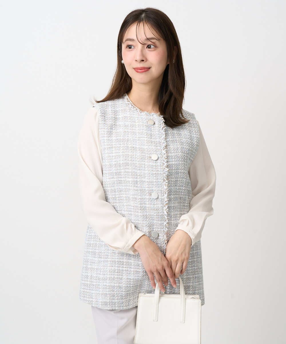 F1JFD02220 MK MICHEL KLEIN(小さいサイズ)(メゾン ドゥ サンク) 【小さいサイズ】ツイードジレ/洗える ライトブルー