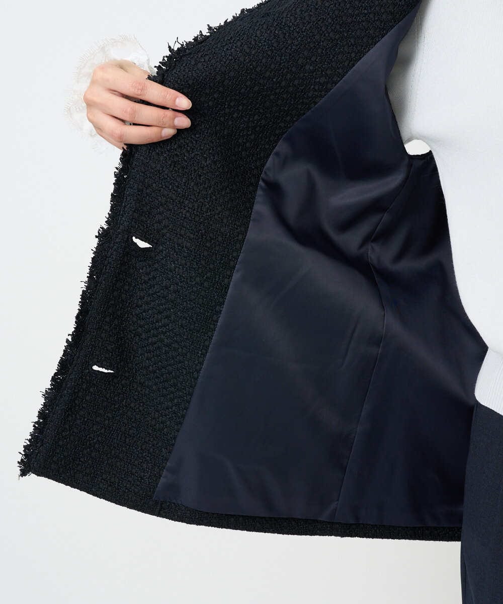 F1JFD02220 MK MICHEL KLEIN(小さいサイズ)(メゾン ドゥ サンク) 【小さいサイズ】ツイードジレ/洗える ライトブルー