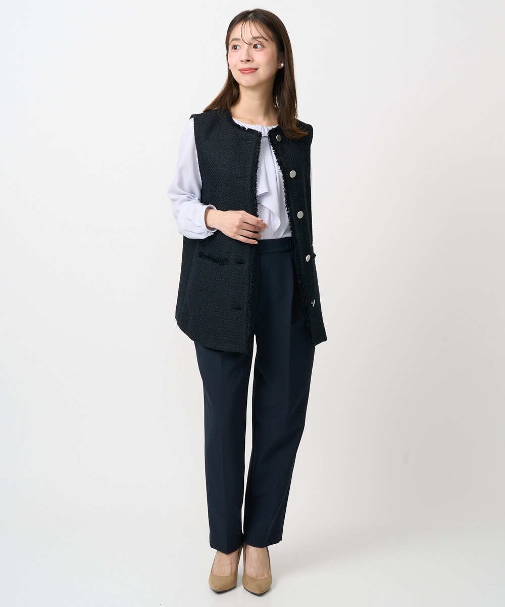 F1JFD02220 MK MICHEL KLEIN(小さいサイズ)(メゾン ドゥ サンク) 【小さいサイズ】ツイードジレ/洗える ライトブルー