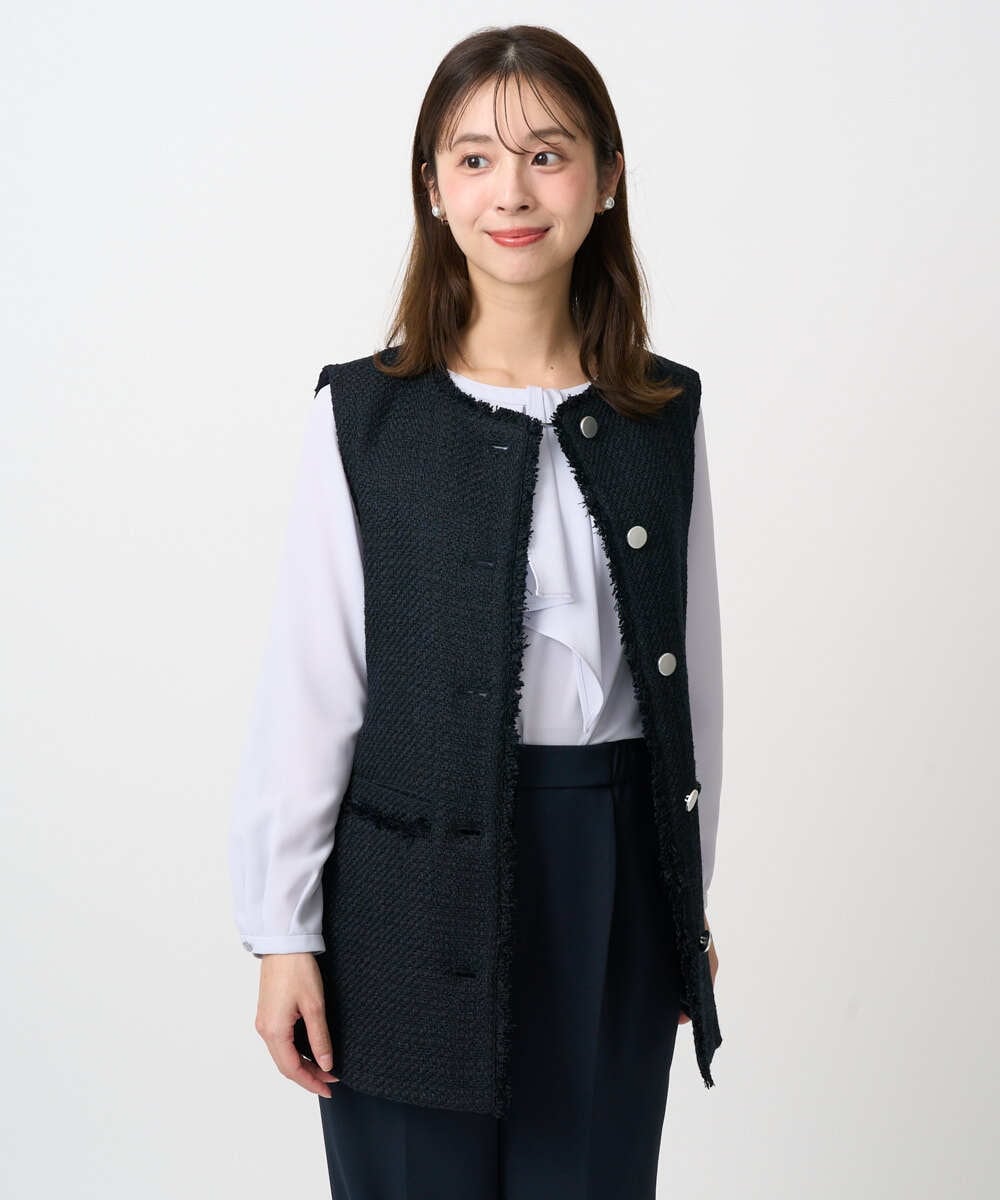 F1JFD02220 MK MICHEL KLEIN(小さいサイズ)(メゾン ドゥ サンク) 【小さいサイズ】ツイードジレ/洗える ライトブルー