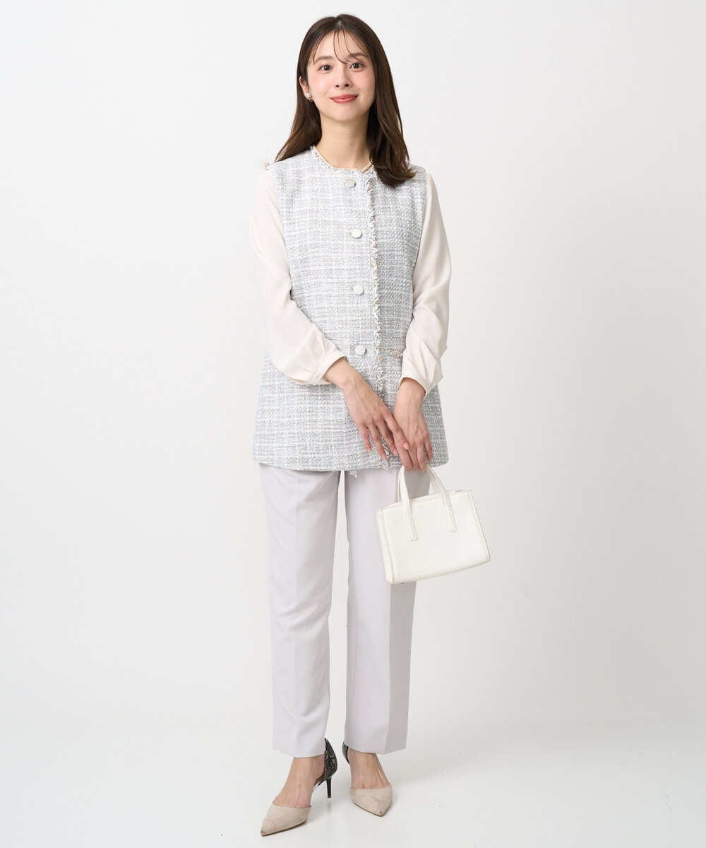 F1JFD02220 MK MICHEL KLEIN(小さいサイズ)(メゾン ドゥ サンク) 【小さいサイズ】ツイードジレ/洗える ライトブルー