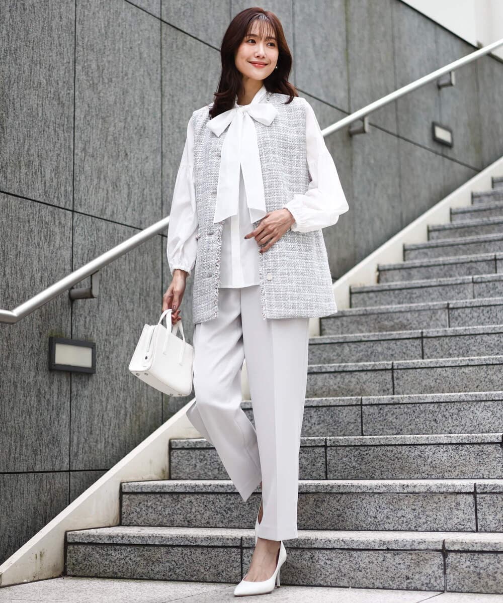 F1JFD02220 MK MICHEL KLEIN(小さいサイズ)(メゾン ドゥ サンク) 【小さいサイズ】ツイードジレ/洗える ライトブルー