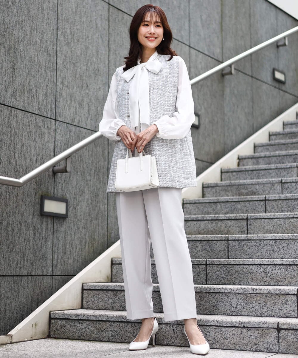 F1JFD02220 MK MICHEL KLEIN(小さいサイズ)(メゾン ドゥ サンク) 【小さいサイズ】ツイードジレ/洗える ライトブルー