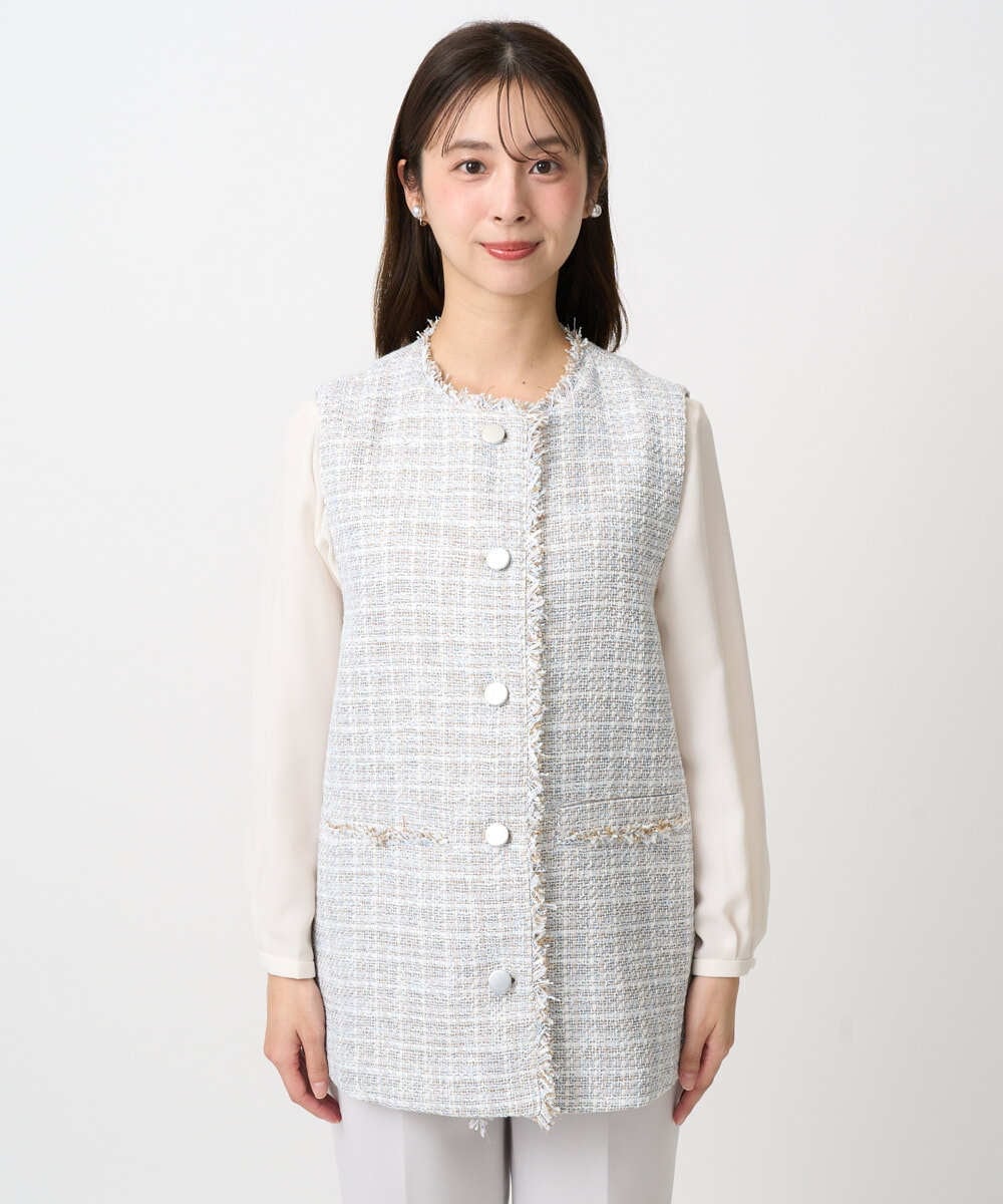 F1JFD02220 MK MICHEL KLEIN(小さいサイズ)(メゾン ドゥ サンク) 【小さいサイズ】ツイードジレ/洗える ライトブルー