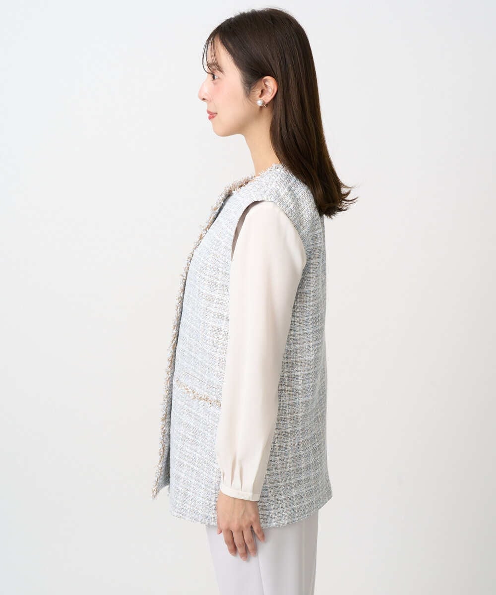 F1JFD02220 MK MICHEL KLEIN(小さいサイズ)(メゾン ドゥ サンク) 【小さいサイズ】ツイードジレ/洗える ライトブルー