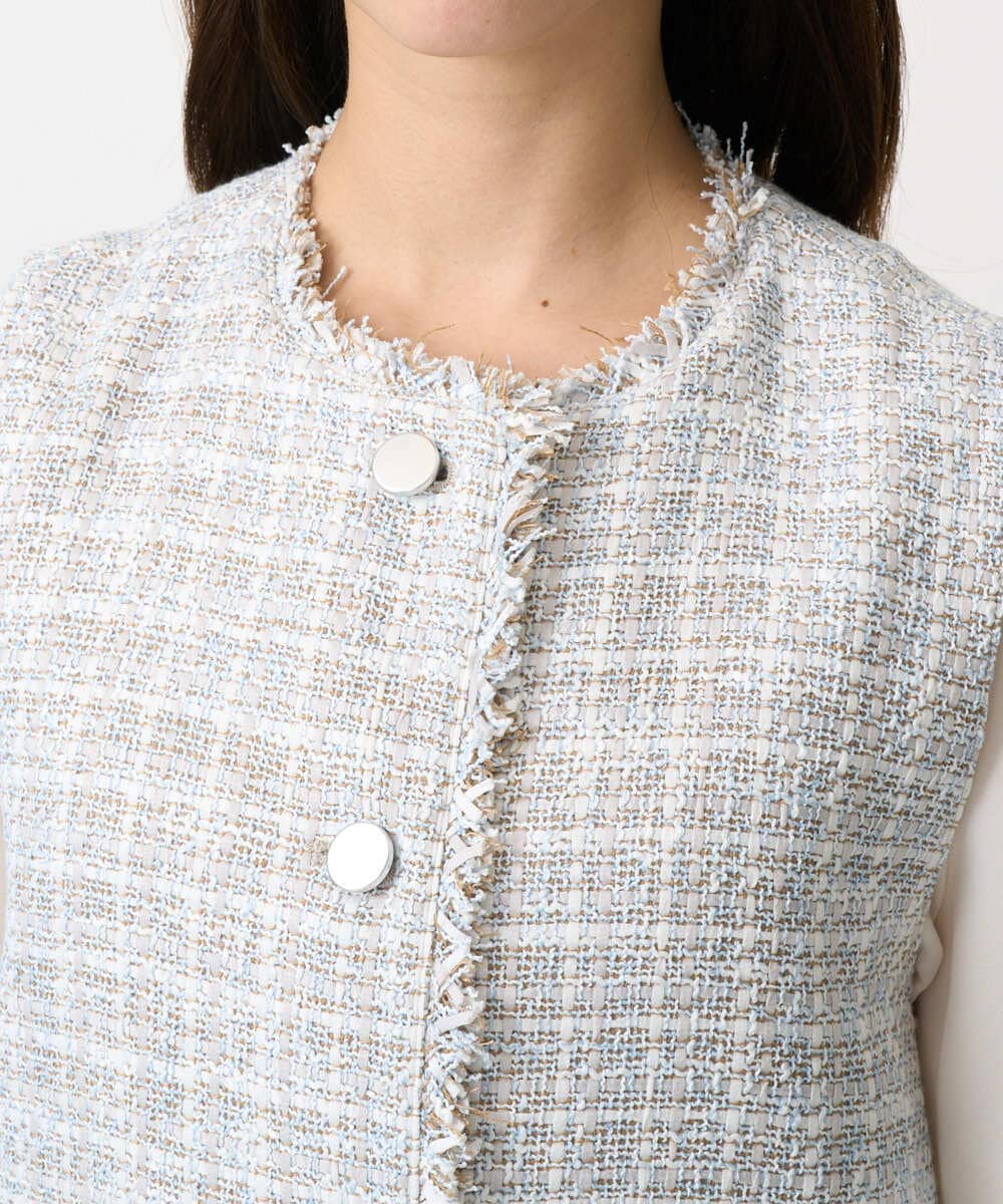 F1JFD02220 MK MICHEL KLEIN(小さいサイズ)(メゾン ドゥ サンク) 【小さいサイズ】ツイードジレ/洗える ライトブルー