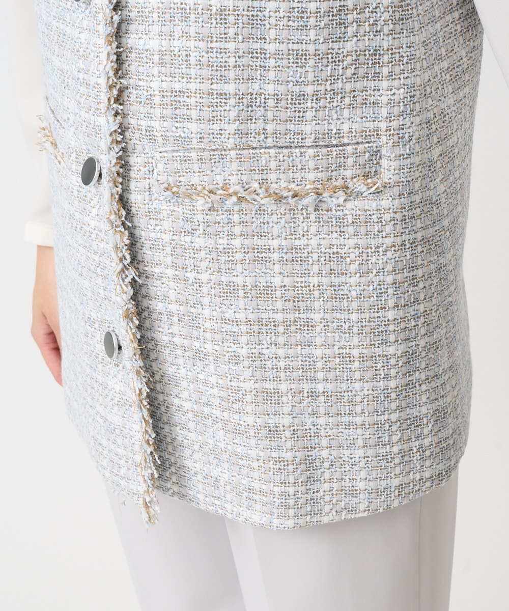 F1JFD02220 MK MICHEL KLEIN(小さいサイズ)(メゾン ドゥ サンク) 【小さいサイズ】ツイードジレ/洗える ライトブルー