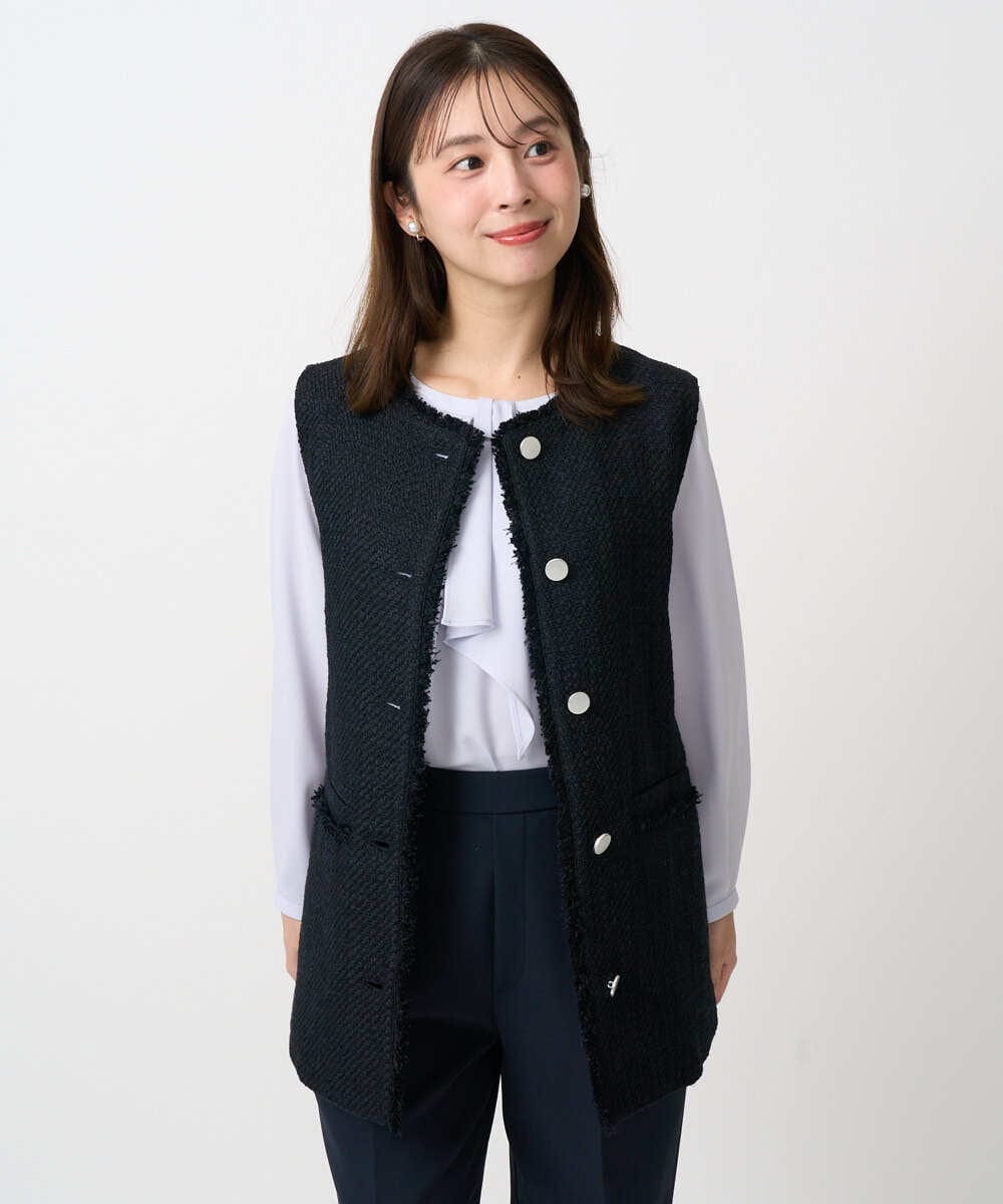 F1JFD02220 MK MICHEL KLEIN(小さいサイズ)(メゾン ドゥ サンク) 【小さいサイズ】ツイードジレ/洗える ネイビー