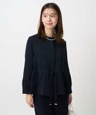 F1JFD13200 MK MICHEL KLEIN(小さいサイズ)(メゾン ドゥ サンク) 【小さいサイズ】ギャザーデザイン ジップアップブルゾン/撥水/防シワ/洗える ネイビー