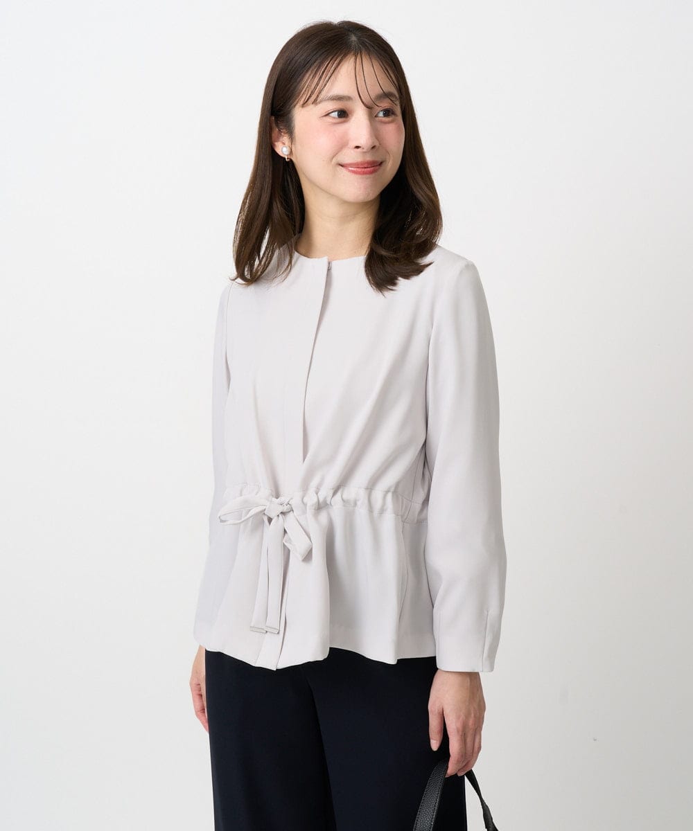 F1JFD13200 MK MICHEL KLEIN(小さいサイズ)(メゾン ドゥ サンク) 【小さいサイズ】ギャザーデザイン ジップアップブルゾン/撥水/防シワ/洗える ライトグレー