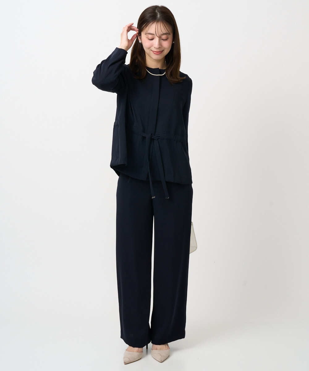 F1JFD13200 MK MICHEL KLEIN(小さいサイズ)(メゾン ドゥ サンク) 【小さいサイズ】ギャザーデザイン ジップアップブルゾン/撥水/防シワ/洗える ライトグレー