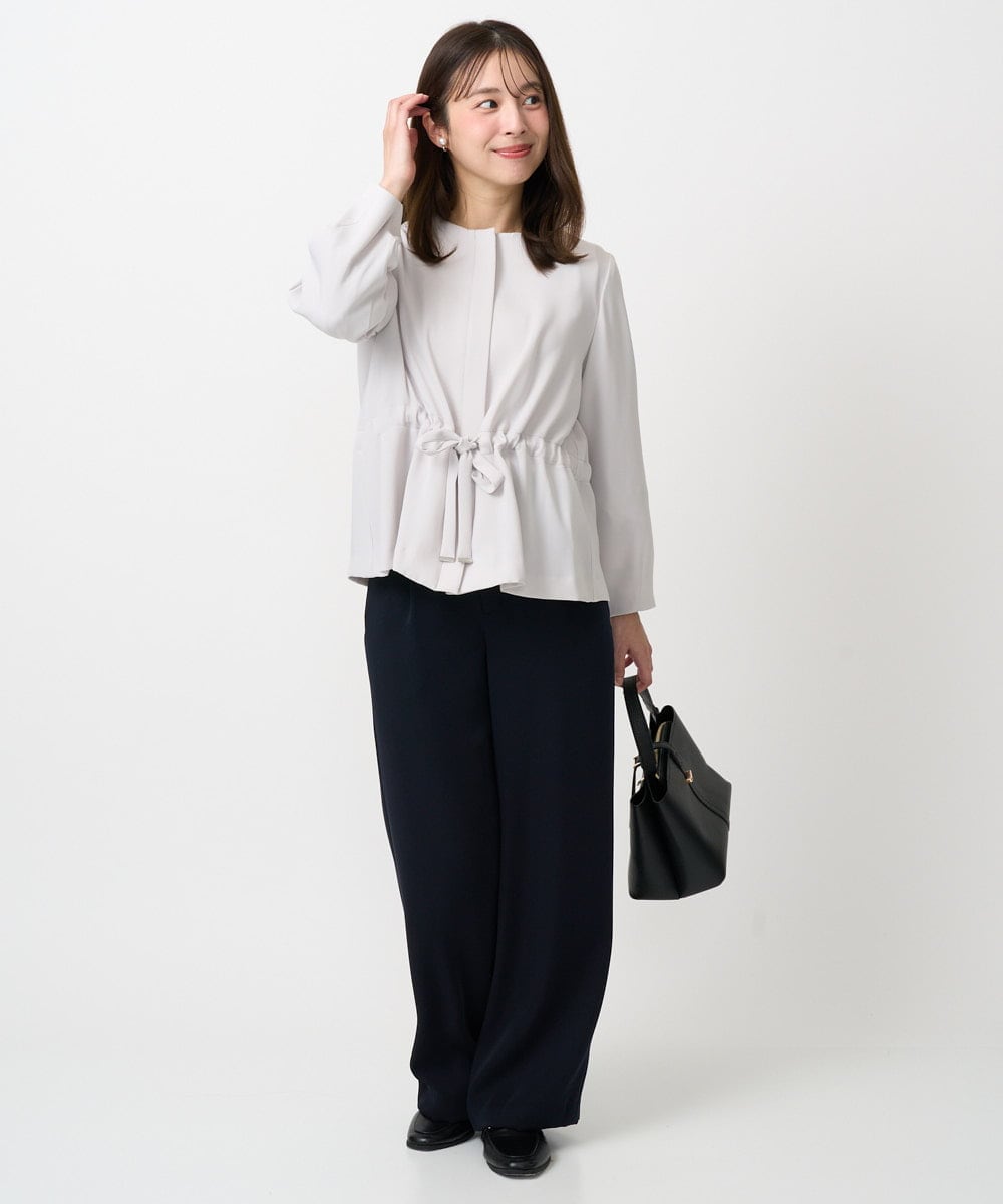 F1JFD13200 MK MICHEL KLEIN(小さいサイズ)(メゾン ドゥ サンク) 【小さいサイズ】ギャザーデザイン ジップアップブルゾン/撥水/防シワ/洗える ライトグレー