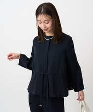 F1JFD13200 MK MICHEL KLEIN(小さいサイズ)(メゾン ドゥ サンク) 【小さいサイズ】ギャザーデザイン ジップアップブルゾン/撥水/防シワ/洗える ライトグレー