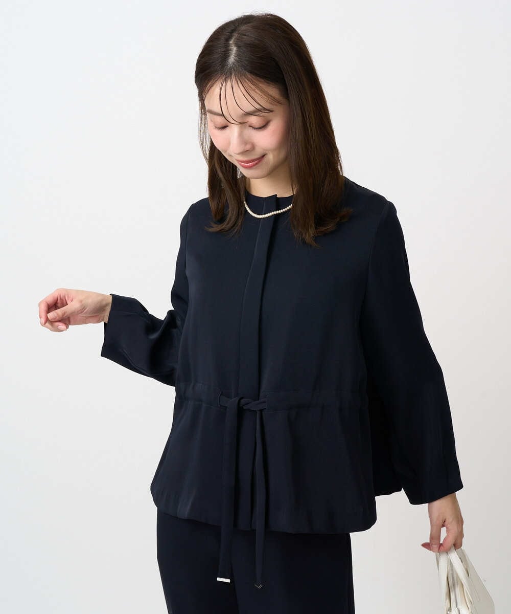 F1JFD13200 MK MICHEL KLEIN(小さいサイズ)(メゾン ドゥ サンク) 【小さいサイズ】ギャザーデザイン ジップアップブルゾン/撥水/防シワ/洗える ライトグレー