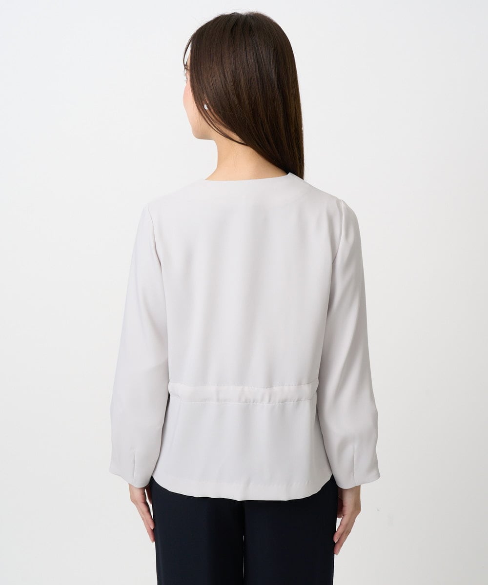 F1JFD13200 MK MICHEL KLEIN(小さいサイズ)(メゾン ドゥ サンク) 【小さいサイズ】ギャザーデザイン ジップアップブルゾン/撥水/防シワ/洗える ライトグレー