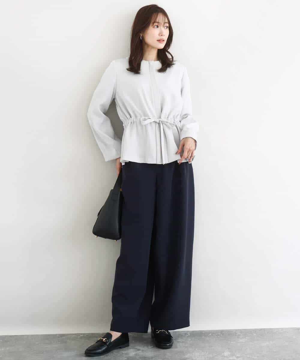 F1JFD13200 MK MICHEL KLEIN(小さいサイズ)(メゾン ドゥ サンク) 【小さいサイズ】ギャザーデザイン ジップアップブルゾン/撥水/防シワ/洗える ライトグレー