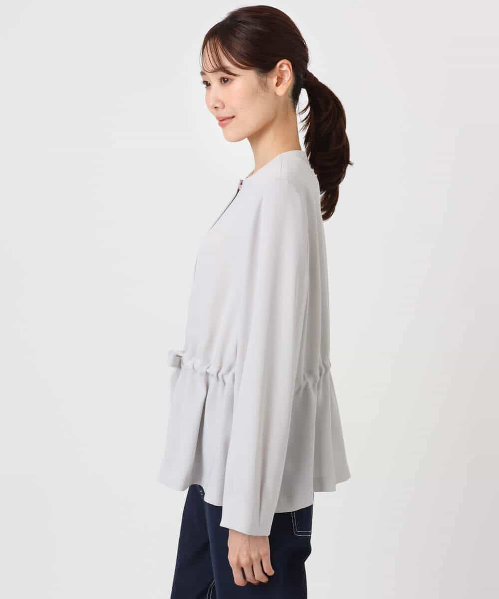 F1JFD13200 MK MICHEL KLEIN(小さいサイズ)(メゾン ドゥ サンク) 【小さいサイズ】ギャザーデザイン ジップアップブルゾン/撥水/防シワ/洗える ライトグレー