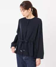 F1JFD13200 MK MICHEL KLEIN(小さいサイズ)(メゾン ドゥ サンク) 【小さいサイズ】ギャザーデザイン ジップアップブルゾン/撥水/防シワ/洗える ライトグレー