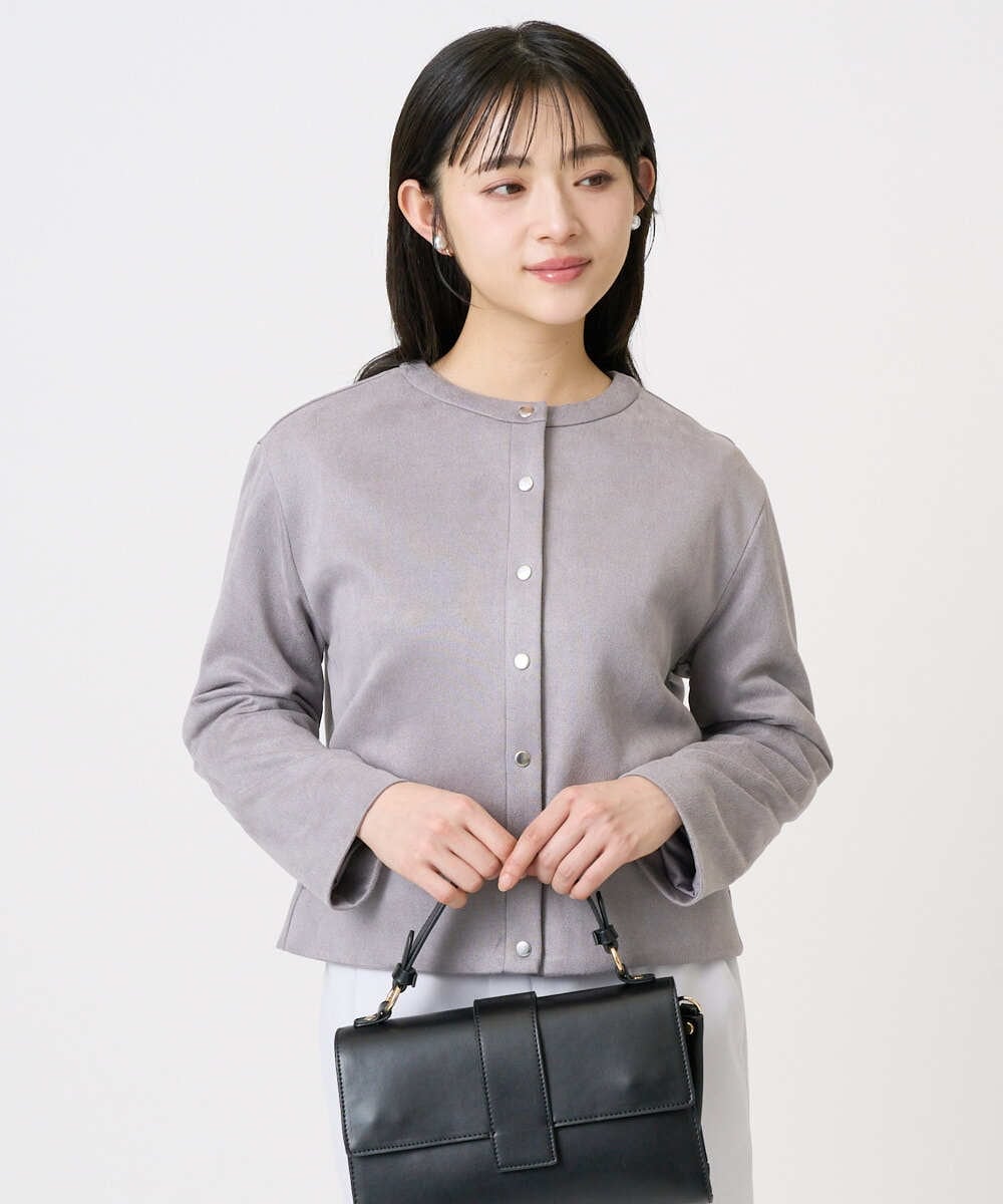 F1JFD21180 MK MICHEL KLEIN(小さいサイズ)(メゾン ドゥ サンク) 【小さいサイズ】フェイクスウェード ドット釦ジャケット/洗える アイボリー