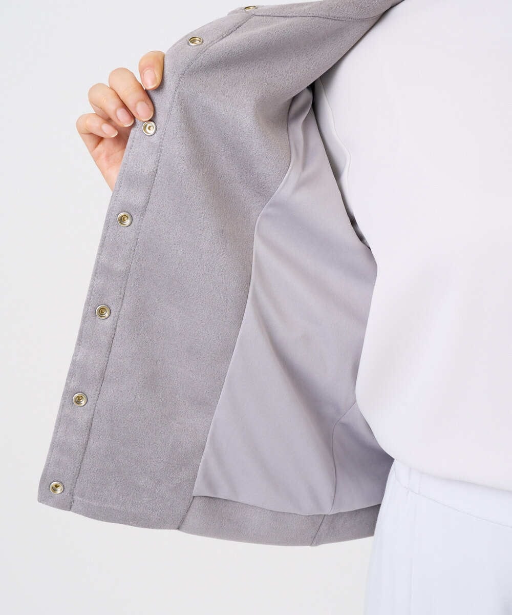 F1JFD21180 MK MICHEL KLEIN(小さいサイズ)(メゾン ドゥ サンク) 【小さいサイズ】フェイクスウェード ドット釦ジャケット/洗える アイボリー