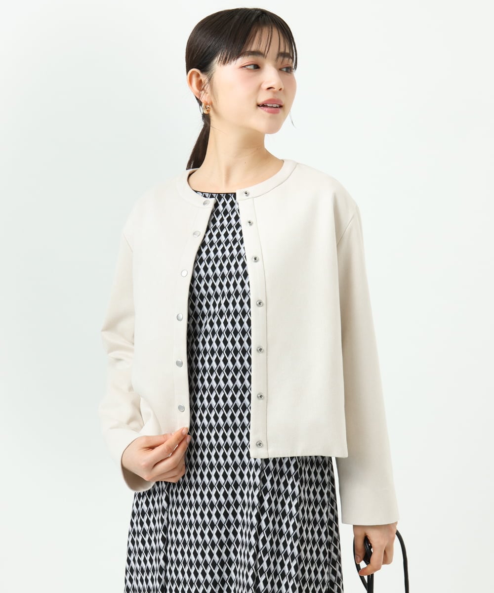 F1JFD21180 MK MICHEL KLEIN(小さいサイズ)(メゾン ドゥ サンク) 【小さいサイズ】フェイクスウェード ドット釦ジャケット/洗える アイボリー