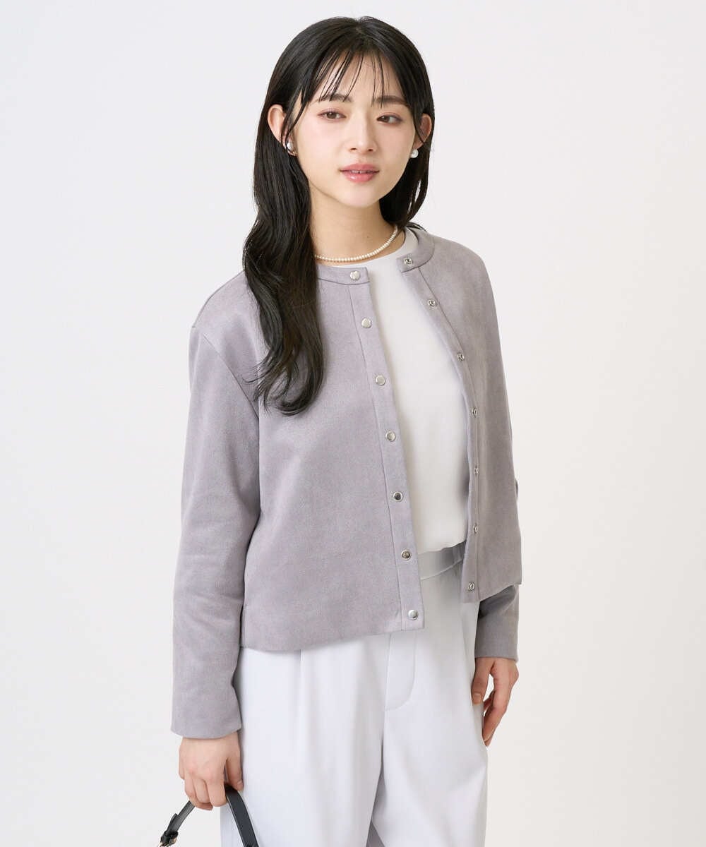 F1JFD21180 MK MICHEL KLEIN(小さいサイズ)(メゾン ドゥ サンク) 【小さいサイズ】フェイクスウェード ドット釦ジャケット/洗える アイボリー