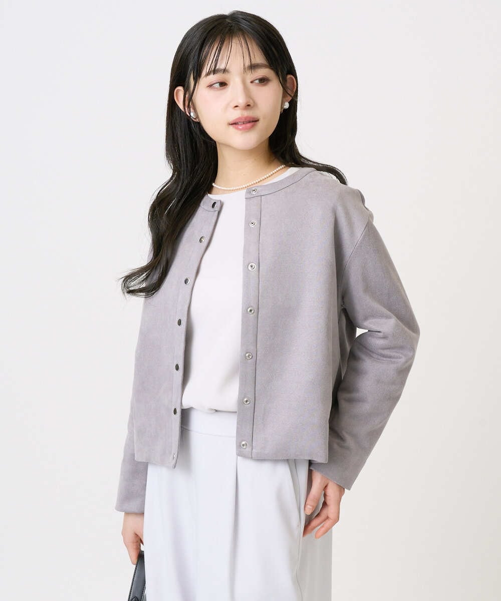 F1JFD21180 MK MICHEL KLEIN(小さいサイズ)(メゾン ドゥ サンク) 【小さいサイズ】フェイクスウェード ドット釦ジャケット/洗える グレー