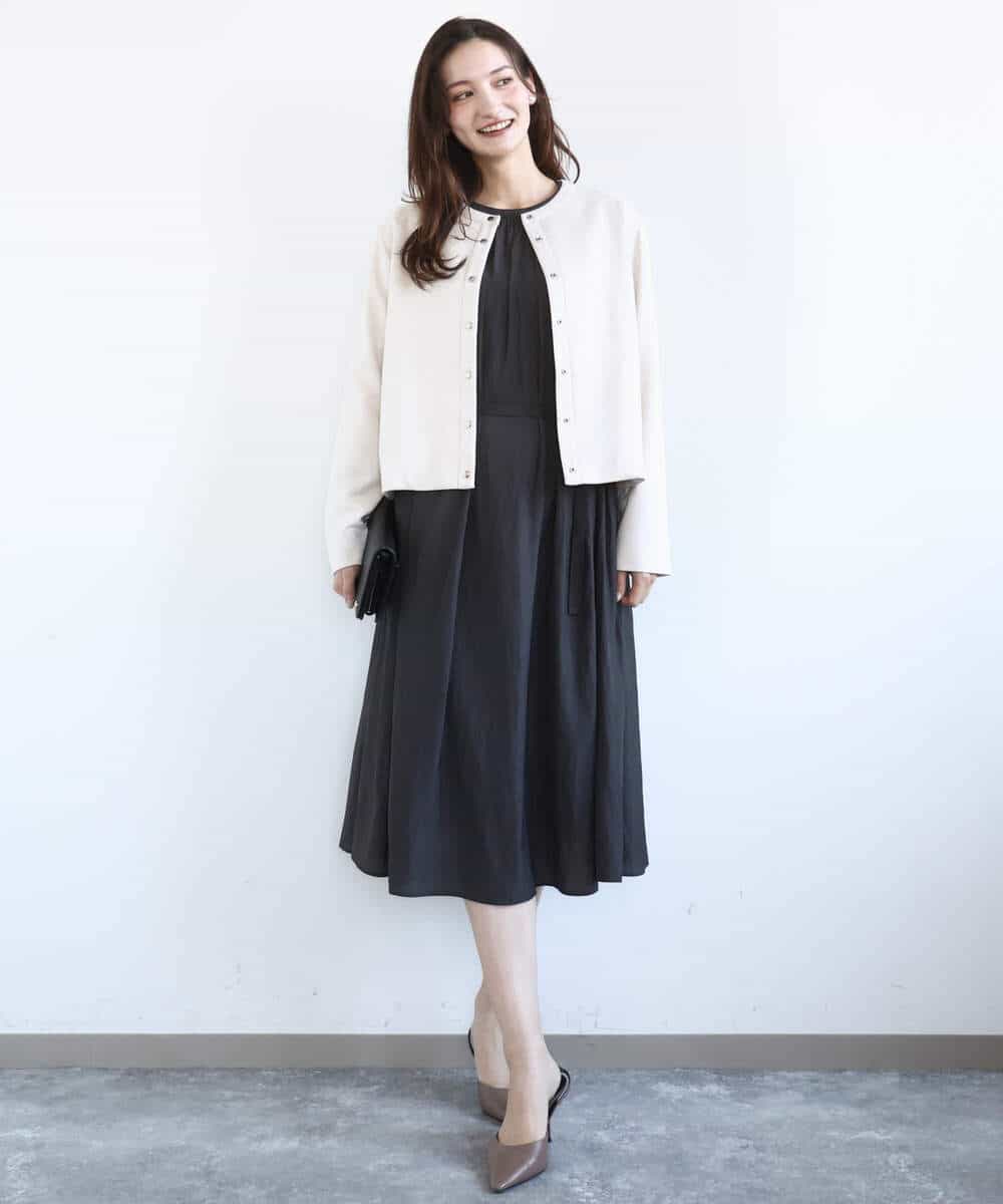 F1JFD21180 MK MICHEL KLEIN(小さいサイズ)(メゾン ドゥ サンク) 【小さいサイズ】フェイクスウェード ドット釦ジャケット/洗える アイボリー