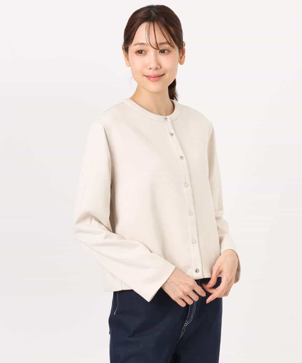 F1JFD21180 MK MICHEL KLEIN(小さいサイズ)(メゾン ドゥ サンク) 【小さいサイズ】フェイクスウェード ドット釦ジャケット/洗える アイボリー