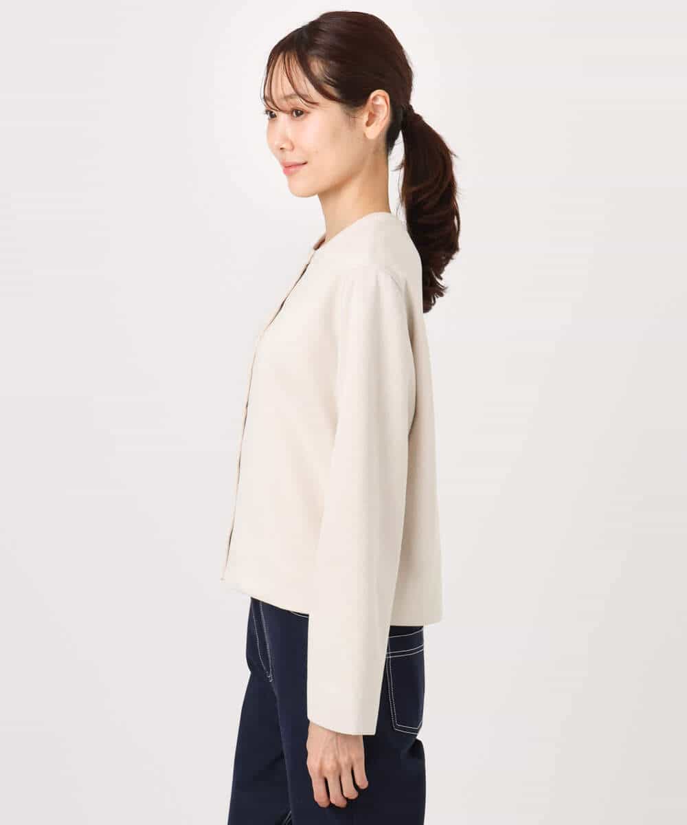 F1JFD21180 MK MICHEL KLEIN(小さいサイズ)(メゾン ドゥ サンク) 【小さいサイズ】フェイクスウェード ドット釦ジャケット/洗える アイボリー