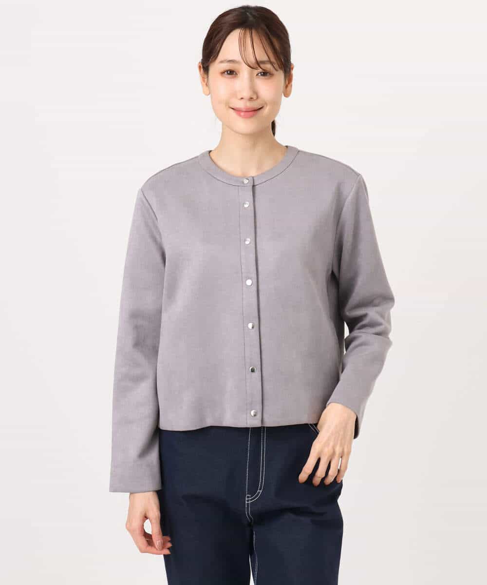 F1JFD21180 MK MICHEL KLEIN(小さいサイズ)(メゾン ドゥ サンク) 【小さいサイズ】フェイクスウェード ドット釦ジャケット/洗える アイボリー