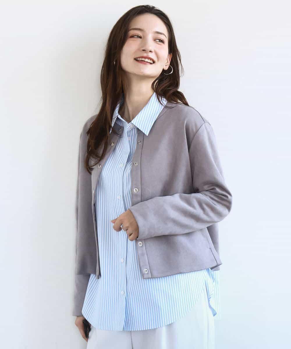 F1JFD21180 MK MICHEL KLEIN(小さいサイズ)(メゾン ドゥ サンク) 【小さいサイズ】フェイクスウェード ドット釦ジャケット/洗える グレー