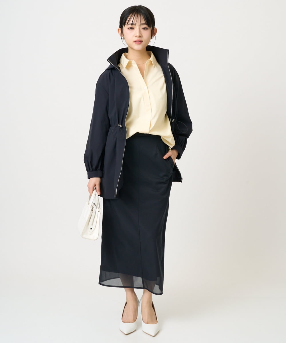 F1JFD27260 MK MICHEL KLEIN(小さいサイズ)(メゾン ドゥ サンク) 【小さいサイズ】2wayタイプライターミドル丈ブルゾン/洗える ライトブルー