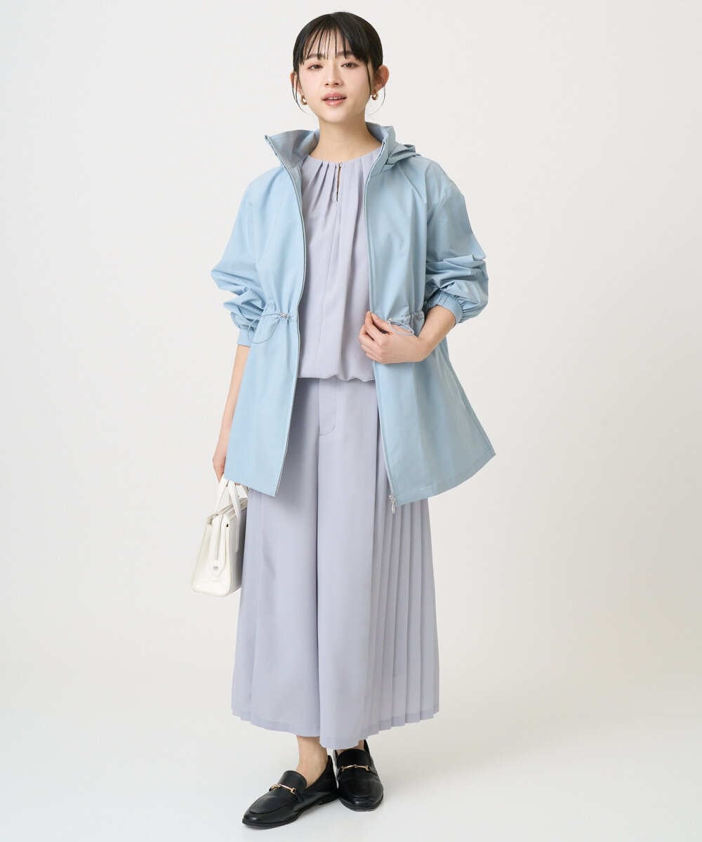 F1JFD27260 MK MICHEL KLEIN(小さいサイズ)(メゾン ドゥ サンク) 【小さいサイズ】2wayタイプライターミドル丈ブルゾン/洗える ライトブルー