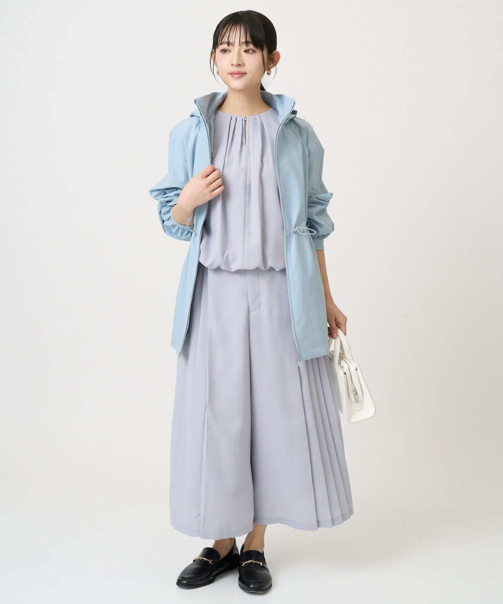 F1JFD27260 MK MICHEL KLEIN(小さいサイズ)(メゾン ドゥ サンク) 【小さいサイズ】2wayタイプライターミドル丈ブルゾン/洗える ライトブルー