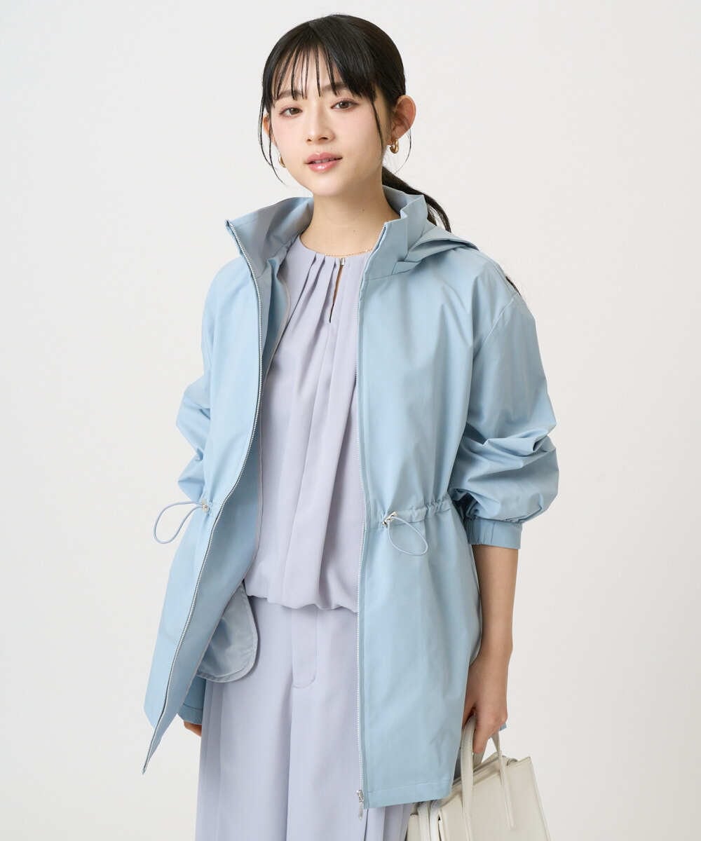 F1JFD27260 MK MICHEL KLEIN(小さいサイズ)(メゾン ドゥ サンク) 【小さいサイズ】2wayタイプライターミドル丈ブルゾン/洗える ライトブルー