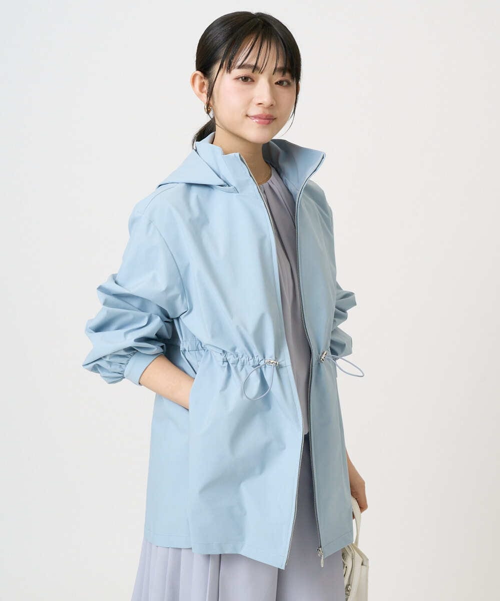 F1JFD27260 MK MICHEL KLEIN(小さいサイズ)(メゾン ドゥ サンク) 【小さいサイズ】2wayタイプライターミドル丈ブルゾン/洗える ライトブルー