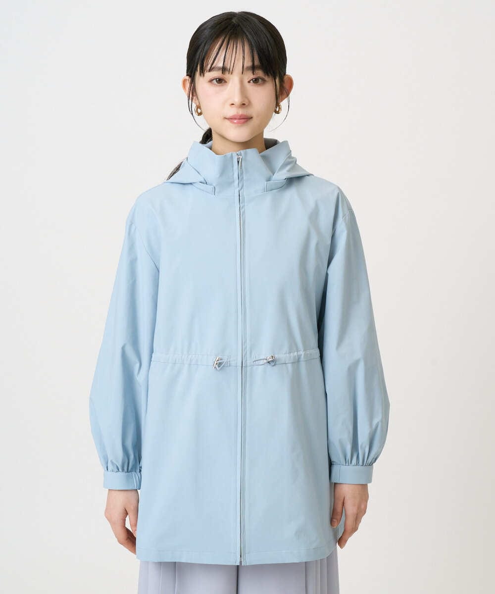 F1JFD27260 MK MICHEL KLEIN(小さいサイズ)(メゾン ドゥ サンク) 【小さいサイズ】2wayタイプライターミドル丈ブルゾン/洗える ライトブルー