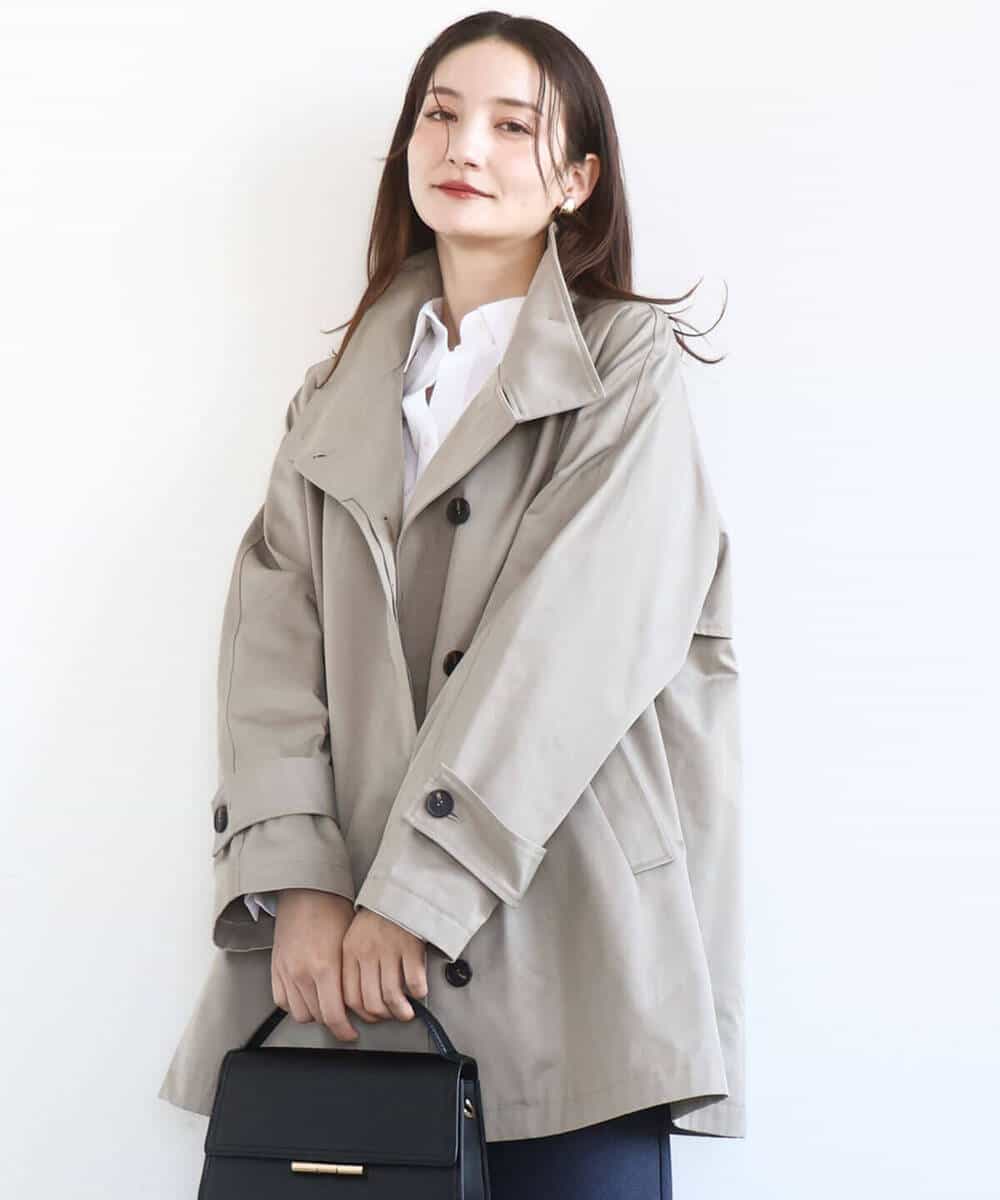 F1JFD28270 MK MICHEL KLEIN(小さいサイズ)(メゾン ドゥ サンク) 【小さいサイズ】テントライン ツイルコート/洗える モカ