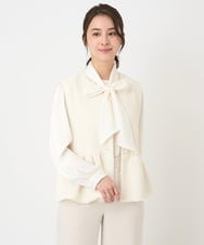 F1JFV24210 MK MICHEL KLEIN(小さいサイズ)(メゾン ドゥ サンク) 【小さいサイズ】パール調釦デザインツイードベスト/洗える アイボリー
