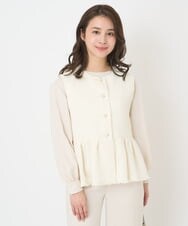 F1JFV24210 MK MICHEL KLEIN(小さいサイズ)(メゾン ドゥ サンク) 【小さいサイズ】パール調釦デザインツイードベスト/洗える アイボリー