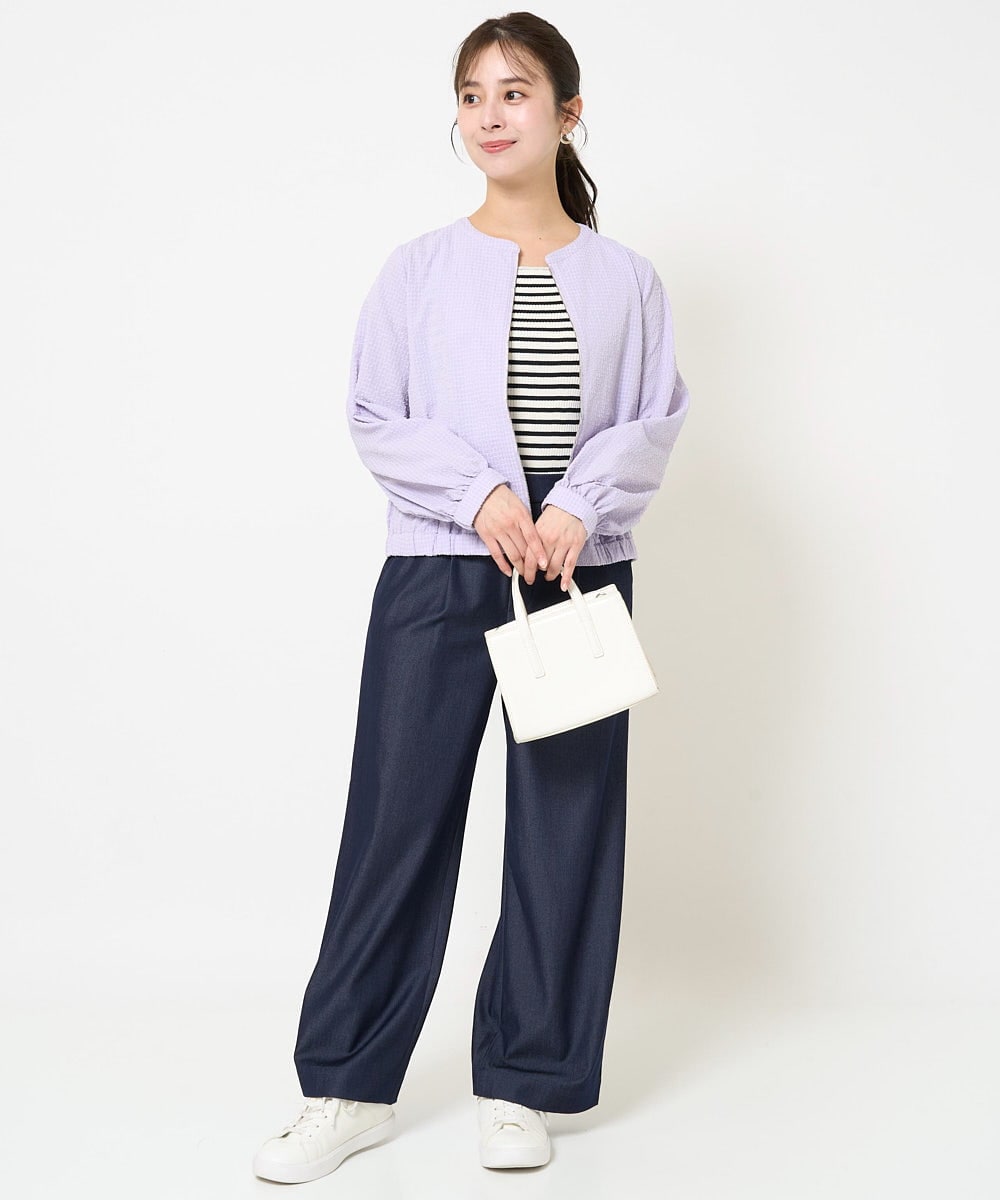 F1JGA35230 MK MICHEL KLEIN(小さいサイズ)(メゾン ドゥ サンク) 【小さいサイズ】ポコポコノーカラーブルゾン/洗える ラベンダー