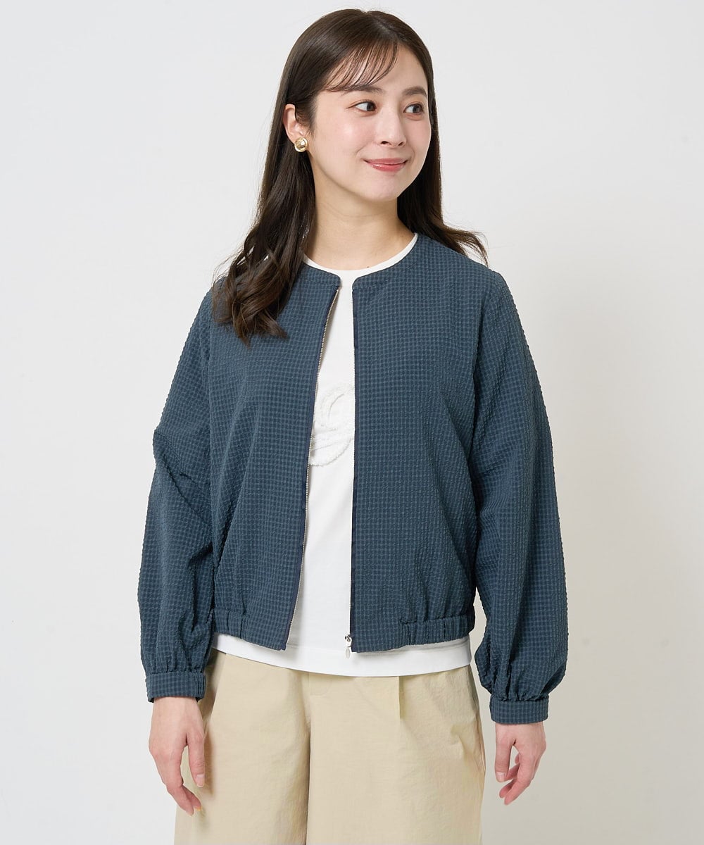 F1JGA35230 MK MICHEL KLEIN(小さいサイズ)(メゾン ドゥ サンク) 【小さいサイズ】ポコポコノーカラーブルゾン/洗える ラベンダー