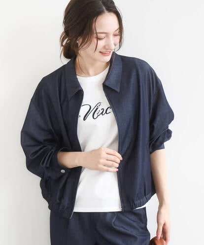 F1JGD36210  【小さいサイズ】[SANAGARAシリーズ]デニムライク 襟付きジップアップブルゾン/接触冷感/UVカット/洗濯機で洗える