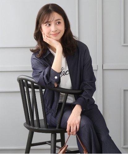 F1JGD36210 MK MICHEL KLEIN(小さいサイズ) 【小さいサイズ】[SANAGARAシリーズ]デニムライク 襟付きジップアップブルゾン/接触冷感/UVカット/洗濯機で洗える