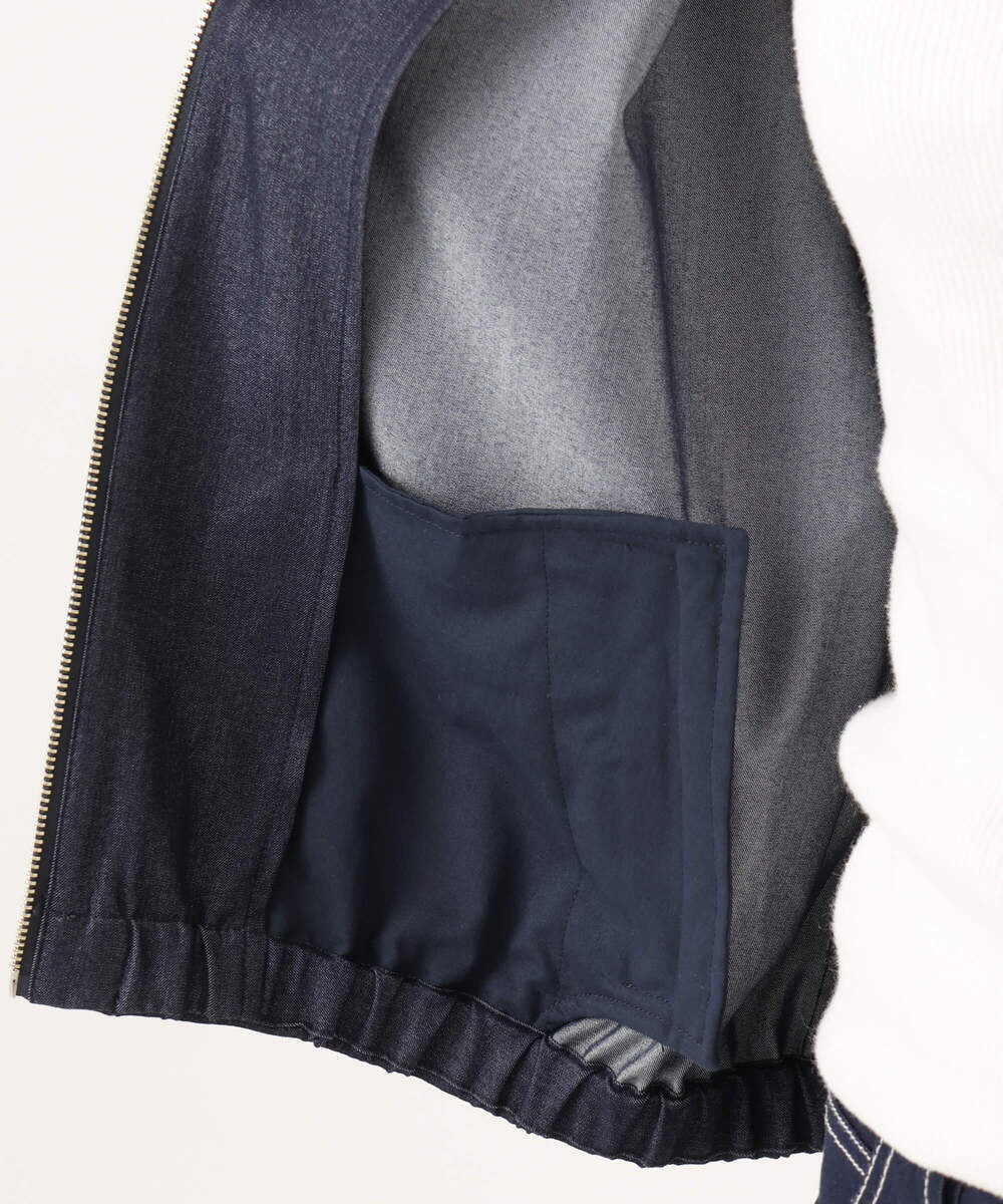 F1JGD36210 MK MICHEL KLEIN(小さいサイズ)(メゾン ドゥ サンク) 【小さいサイズ】[SANAGARAシリーズ]デニムライク 襟付きジップアップブルゾン/接触冷感/UVカット/洗濯機で洗える ネイビー