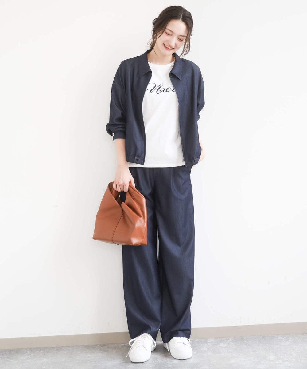 F1JGD36210 MK MICHEL KLEIN(小さいサイズ)(メゾン ドゥ サンク) 【小さいサイズ】[SANAGARAシリーズ]デニムライク 襟付きジップアップブルゾン/接触冷感/UVカット/洗濯機で洗える ネイビー